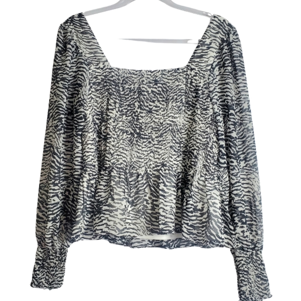 Nine West Zebra Womens Top Fun Flirty Animal Print Large